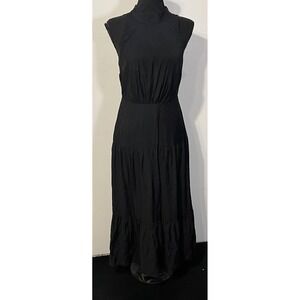 Sam Edelman Dress Womens 2 Black High Neck Maxi Sleeveless Tiered Party Cocktail